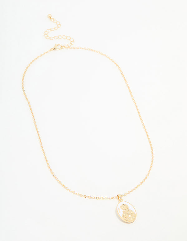 Gold Plated Enamel Mary Pendant Necklace