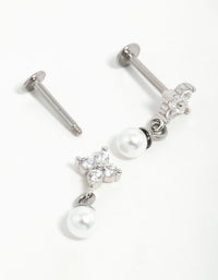 Surgical Steel Pearl Cubic Zirconia Flower Flat Back Earrings - link has visual effect only