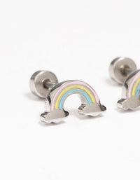 Kids Surgical Steel Rainbow Flat Back Earrings - link has visual effect only