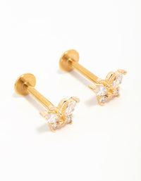 Gold Plated Surgical Steel Cubic Zirconia Butterfly Flat Back Earrings - link has visual effect only