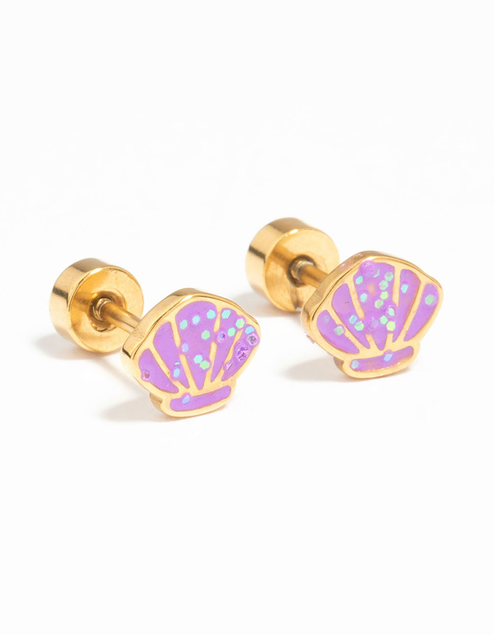 Kids Gold Plated Surgical Steel Shell Flat Back Earrings