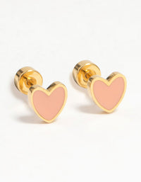 Kids Gold Plated Surgical Steel Heart Flat Back Earrings - link has visual effect only