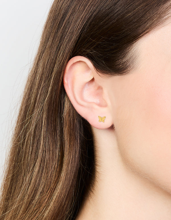 Kids Gold Plated Surgical Steel Butterfly Flat Back Earrings