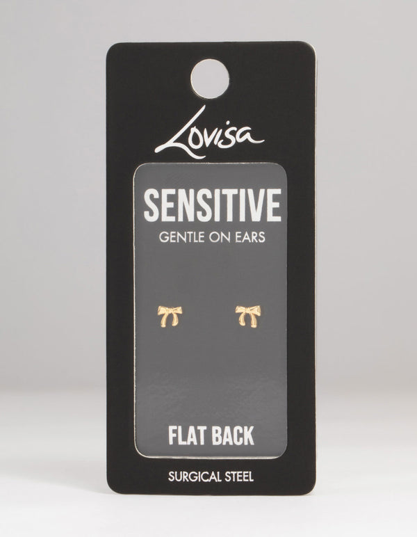 Kids Gold Plated Surgical Steel Bow Flat Back Earrings