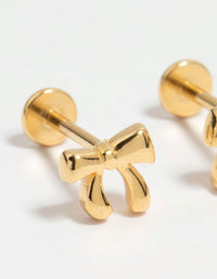 Kids Gold Plated Surgical Steel Bow Flat Back Earrings - link has visual effect only