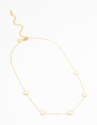 Showcasing a waterproof gold plated stainless steel shell petal flower pendant necklace featuring floral in dainty style close up view - link has visual effect only