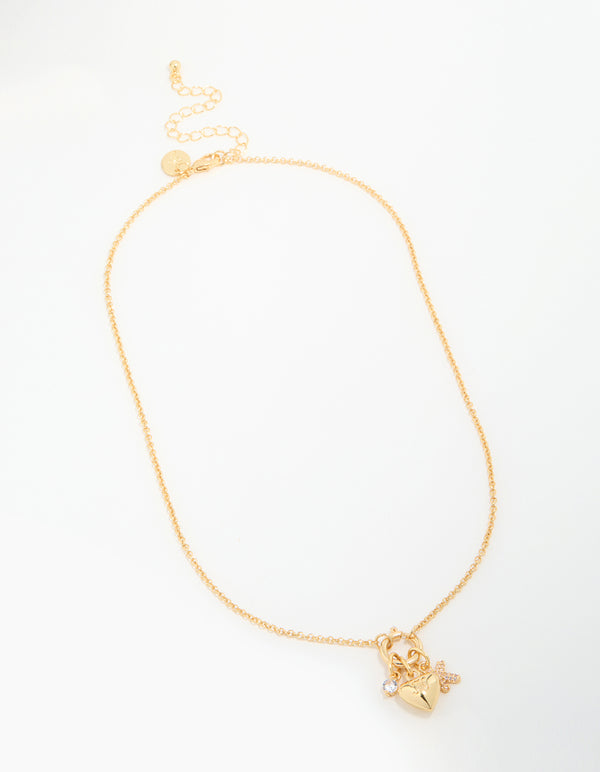 Gold Plated Bubble K & Heart Charm Necklace