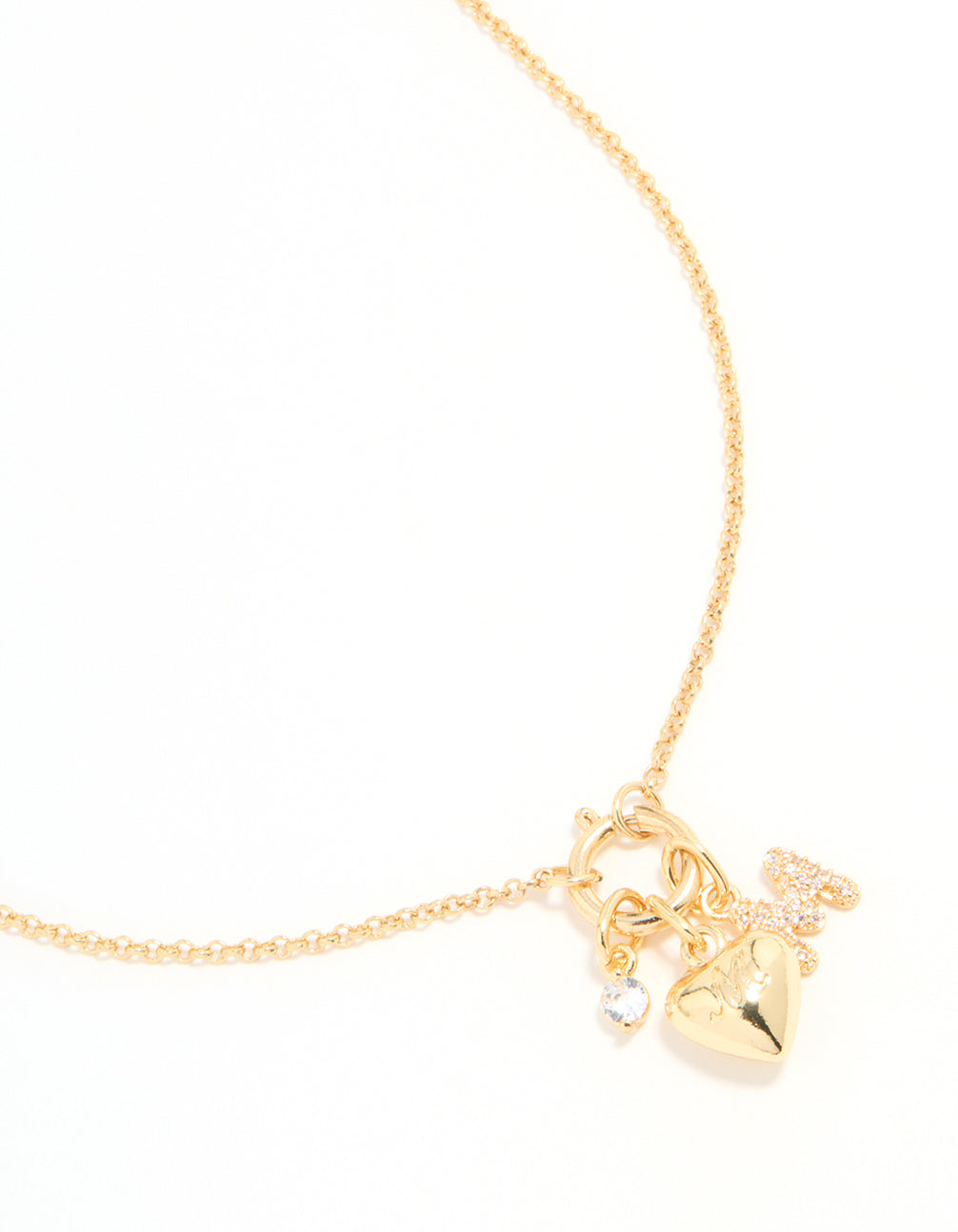 Gold Plated Bubble M & Heart Charm Necklace