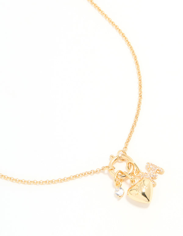 Gold Plated Bubble M & Heart Charm Necklace