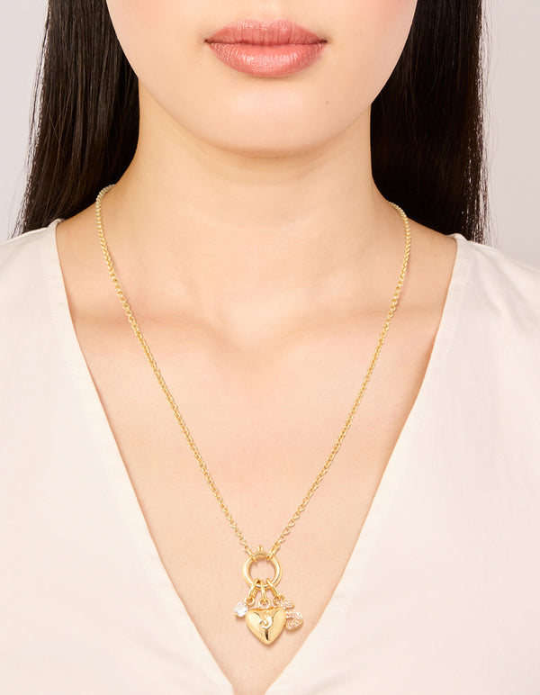 Gold Plated Bubble S & Heart Charm Necklace