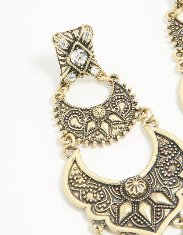 Antique Gold Beaded Textured Drop Earrings