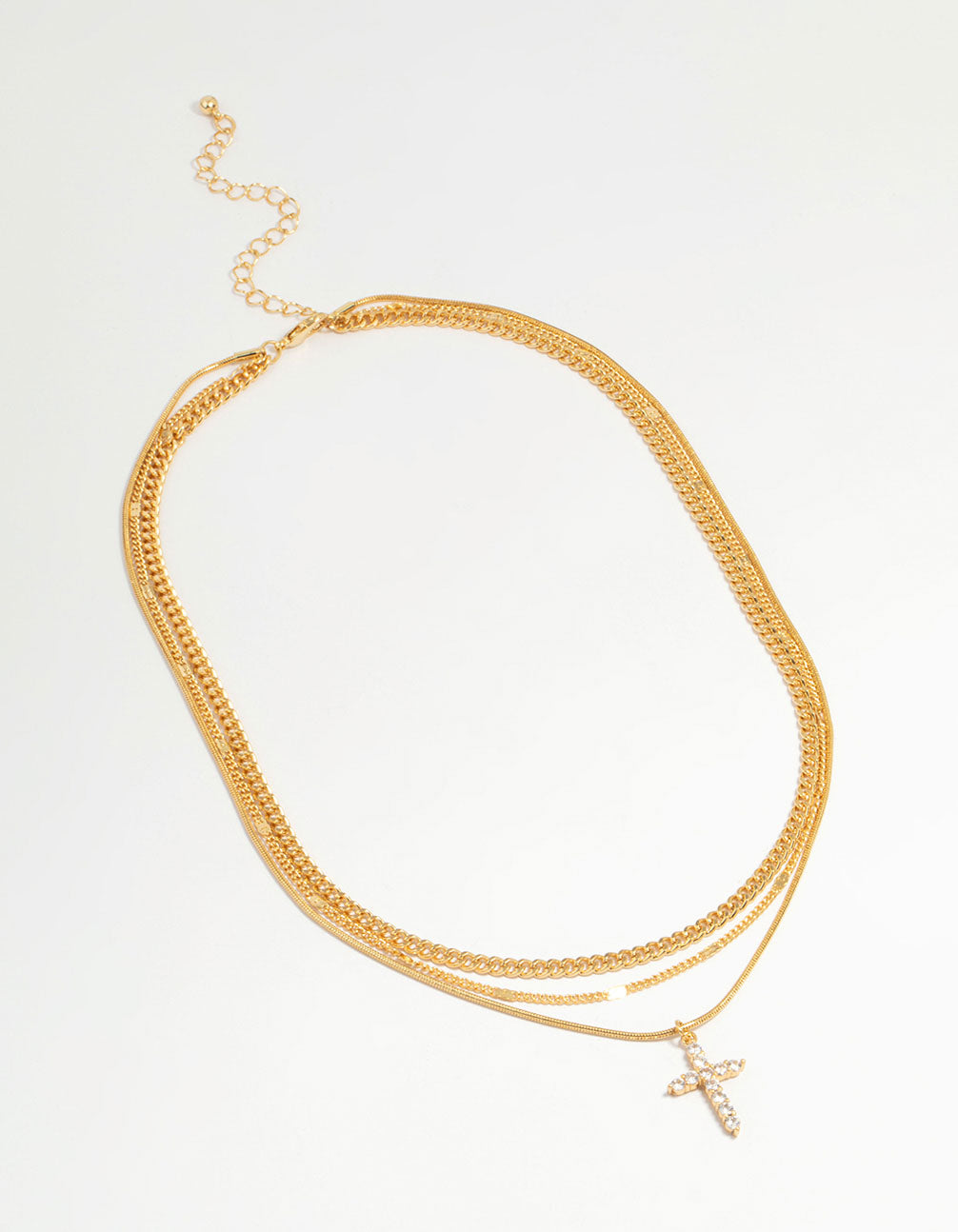 Gold Plated Cross & Chain Layered Necklace