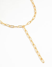 Gold Plated Paperclip Link Chain Y-Necklace - link has visual effect only