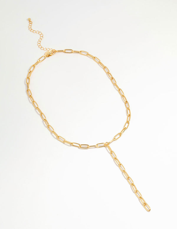 Gold Plated Paperclip Link Chain Y-Necklace