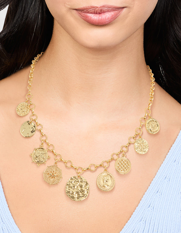 Gold Plated Coin Disc Charm Pendant Necklace