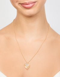 Gold Cubic Zirconia Textured Heart Pendant Necklace - link has visual effect only