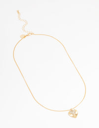 Gold Cubic Zirconia Textured Heart Pendant Necklace - link has visual effect only