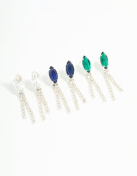 Silver Diamante Marquise Double Cupchain Drop Earrings 3-Pack - link has visual effect only