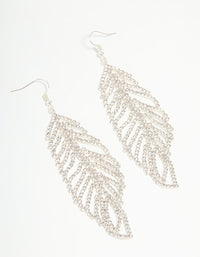 Silver Diamante Leaf Outline Hook Large Drop Earrings - link has visual effect only