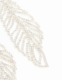 Silver Diamante Leaf Outline Hook Large Drop Earrings - link has visual effect only