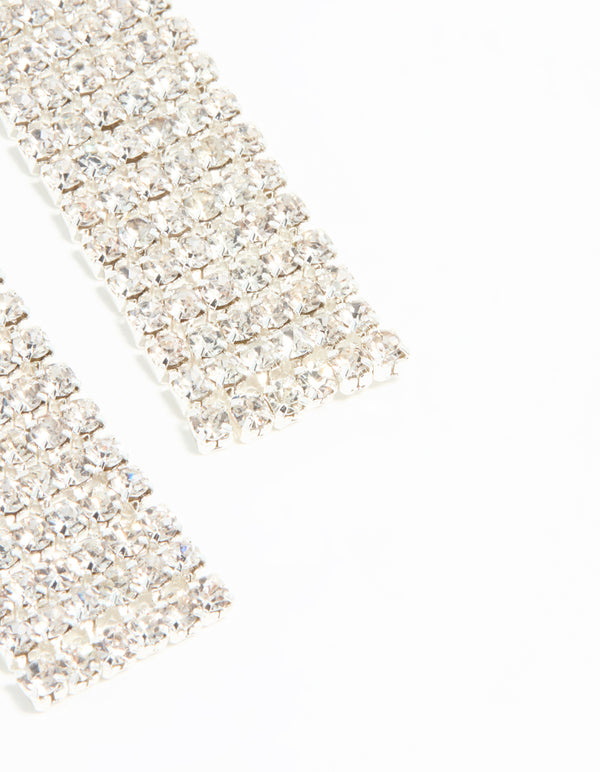 Silver Diamante Thick Straight Cupchain Drop Earrings