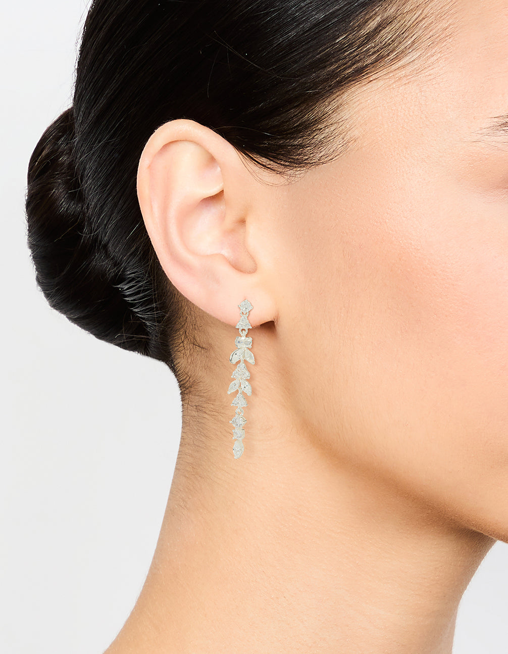 Silver Plated Cubic Zirconia Alternating Vine Linear Drop Earrings