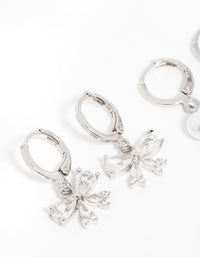 Silver Cubic Zirconia Pearl Bow Huggie Earrings 3-Pack - link has visual effect only