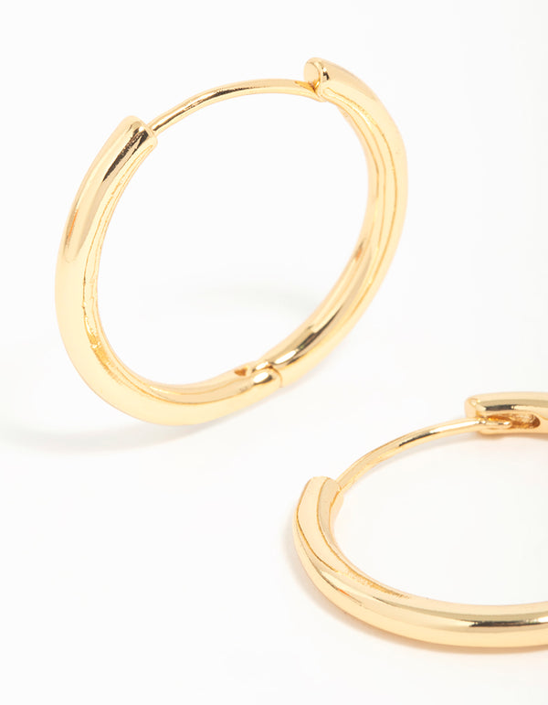 Gold Plated Brass Thin Medium Huggie Earrings