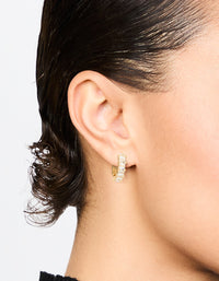 Gold Plated Brass Cubic Zirconia Baguette Medium Huggie Earrings - link has visual effect only