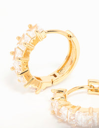 Gold Plated Brass Cubic Zirconia Baguette Medium Huggie Earrings - link has visual effect only
