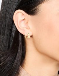 Gold Plated Brass Mini Cubic Zirconia & Plain Huggie Earrings 2-Pack - link has visual effect only