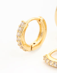 Gold Plated Brass Mini Cubic Zirconia & Plain Huggie Earrings 2-Pack - link has visual effect only
