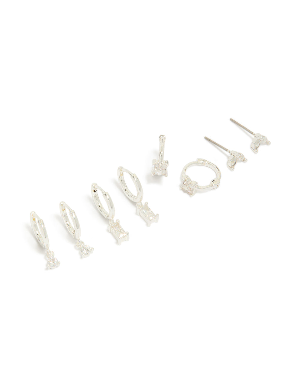 Silver Plated Brass Diamante Baguette Flower Hoop & Stud Earrings 4-Pack