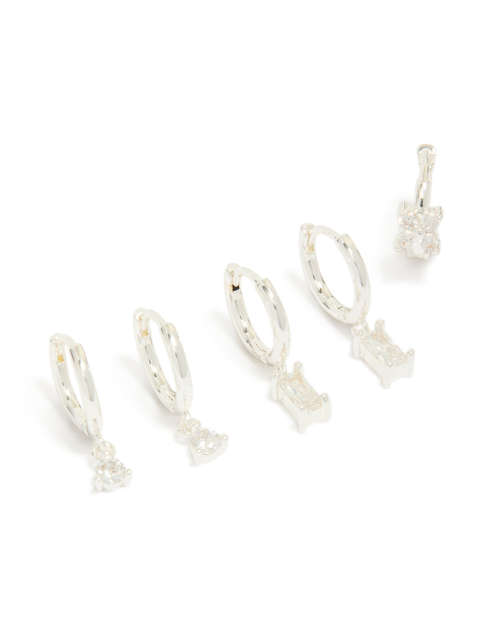 Silver Plated Brass Diamante Baguette Flower Hoop & Stud Earrings 4-Pack