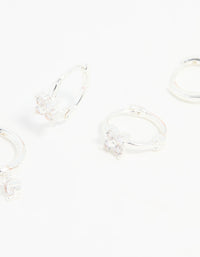 Silver Plated Brass Diamante Baguette Flower Hoop & Stud Earrings 4-Pack - link has visual effect only