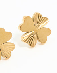 Waterproof Gold Plated Stainless Steel Ribbed Clover Stud Earrings - link has visual effect only