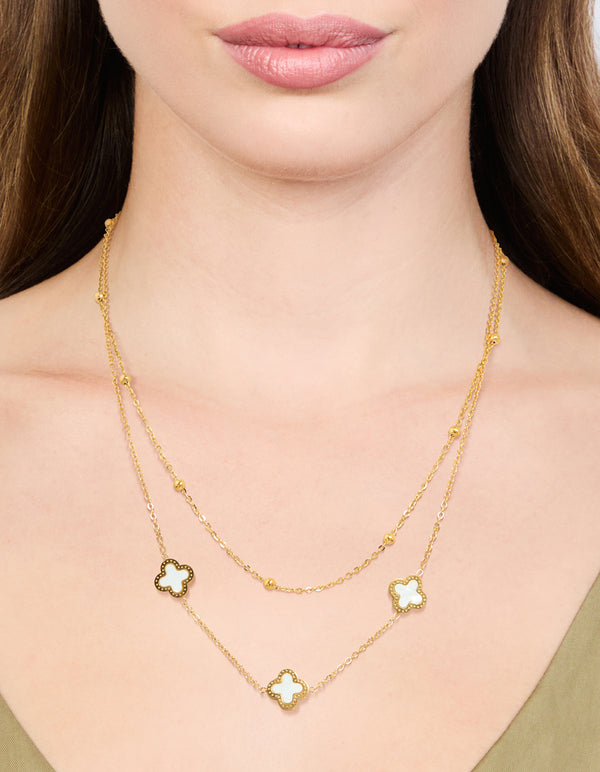 Waterproof Gold Plated Stainless Steel Flower Layered Necklace