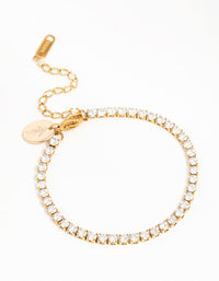 Waterproof Gold Plated Stainless Steel Cubic Zirconia Tennis Bracelet - link has visual effect only