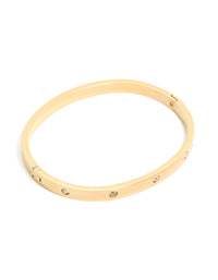 Waterproof Gold Plated Stainless Steel Diamante Hinged Bangle - link has visual effect only