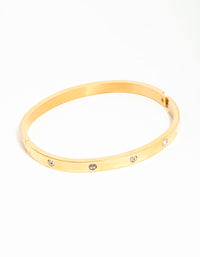 Waterproof Gold Plated Stainless Steel Diamante Hinged Bangle - link has visual effect only