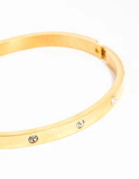 Waterproof Gold Plated Stainless Steel Diamante Hinged Bangle - link has visual effect only