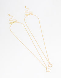 Gold Plated Flower Pendant Necklaces 2-Pack - link has visual effect only