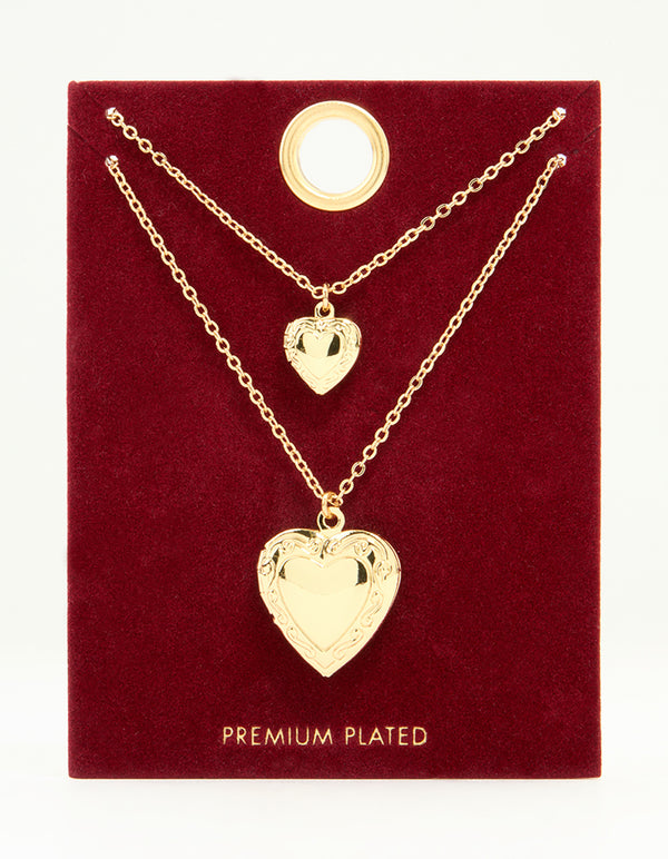 Gold Plated Heart Pendant Necklaces 2-Pack