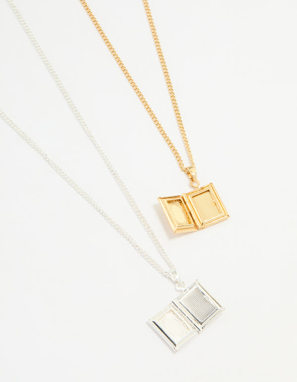 Gold & Silver Plated Locket Pendant Necklaces 2-Pack