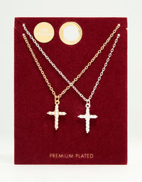 Mixed Metal Cross Cubic Zirconia Pendant Necklaces 2-Pack - link has visual effect only