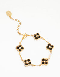 Waterproof Gold Plated Stainless Steel Black Flower Bracelet - link has visual effect only