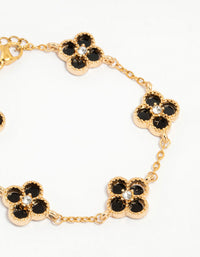 Waterproof Gold Plated Stainless Steel Black Flower Bracelet - link has visual effect only