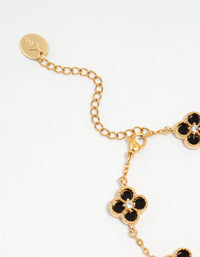 Waterproof Gold Plated Stainless Steel Black Flower Bracelet - link has visual effect only