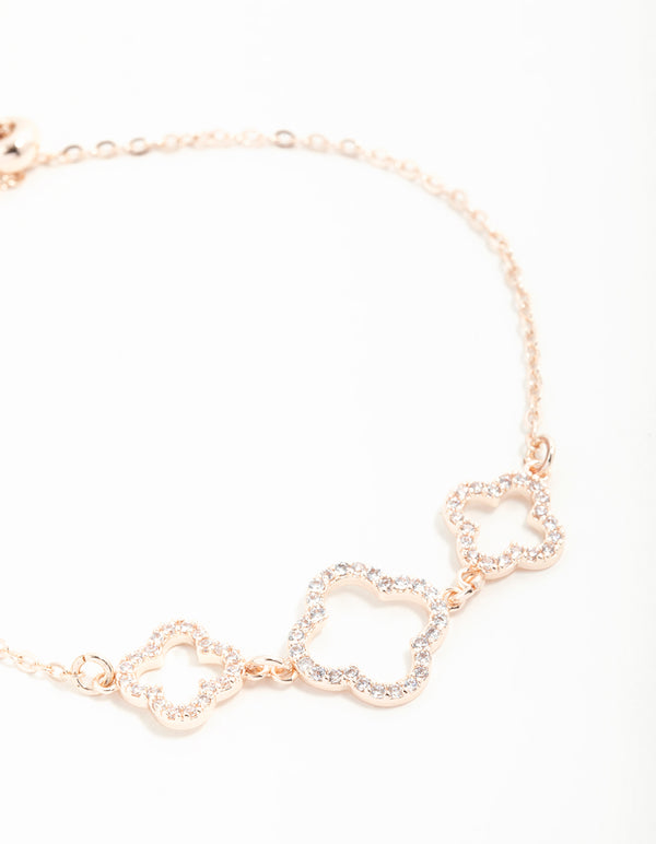 Rose Gold Cubic Zirconia Flower Trio Bracelet