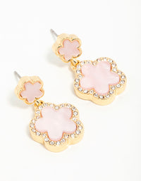 Gold Plated Pink Flower Drop Earrings - link has visual effect only